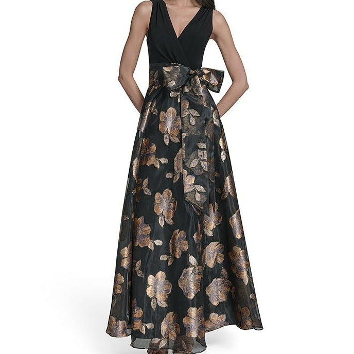 Black Sleeveless Deep V Metallic Maxi Dress
