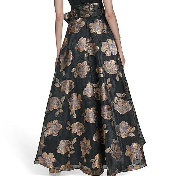 Black Sleeveless Deep V Metallic Maxi Dress