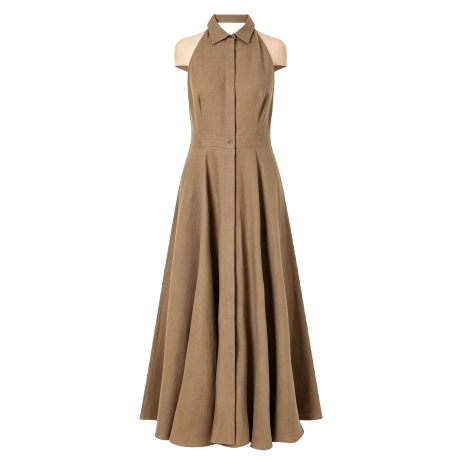 Collared Halter Neck Linen Blend Maxi Dress
