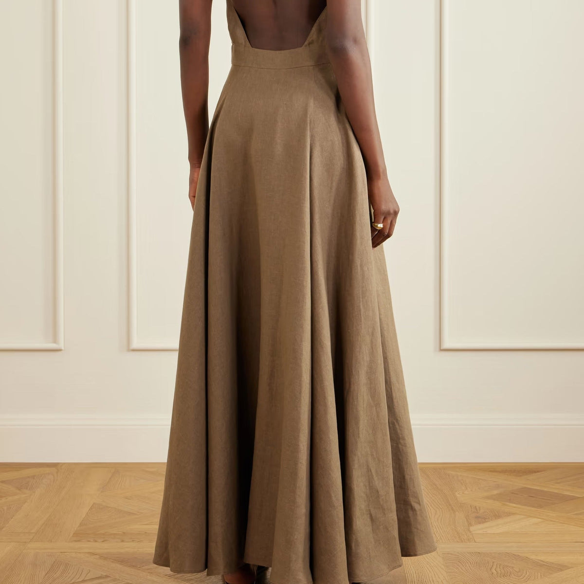 Collared Halter Neck Linen Blend Maxi Dress