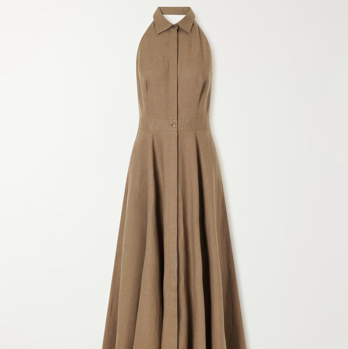 Collared Halter Neck Linen Blend Maxi Dress