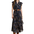 Floral Print Pleated Midi Dress With Ruffles