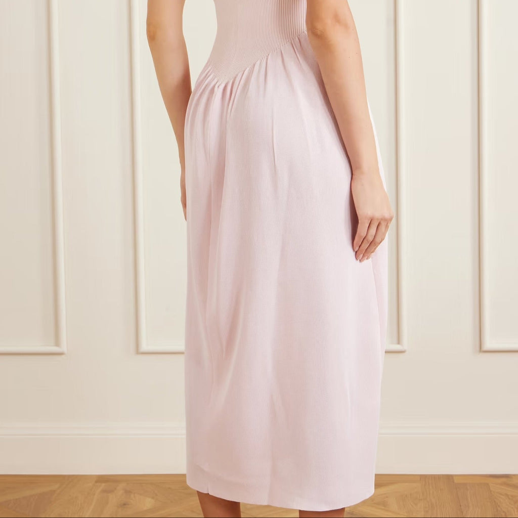 Light Pink Sleeveless V Neck Knit Midi Dress