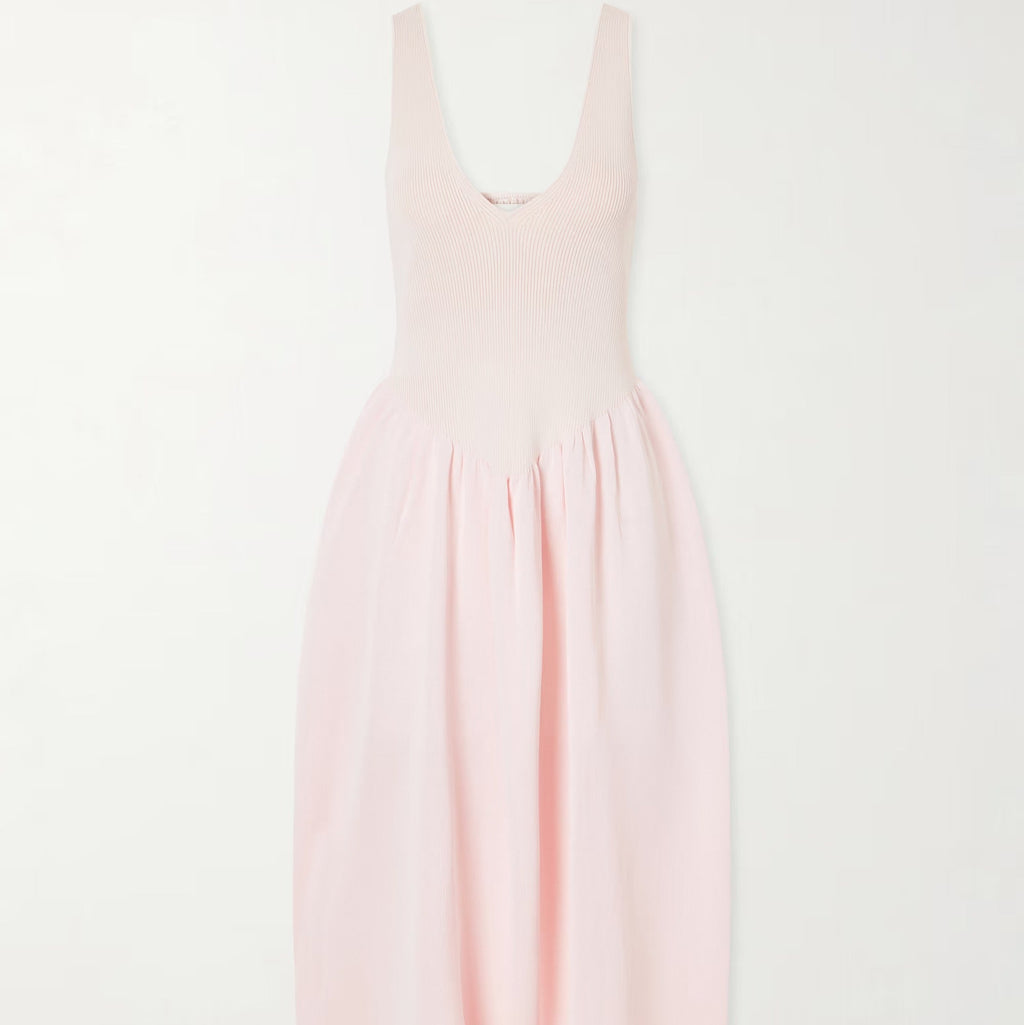 Light Pink Sleeveless V Neck Knit Midi Dress