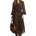 Ruched Printed Midi Dress with Mid Length Sleeves