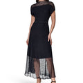 Short Sleeve Mesh Yoke Pleated Midi Dress