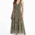 Sleeveless V Neck Chiffon Paisley Maxi Dress