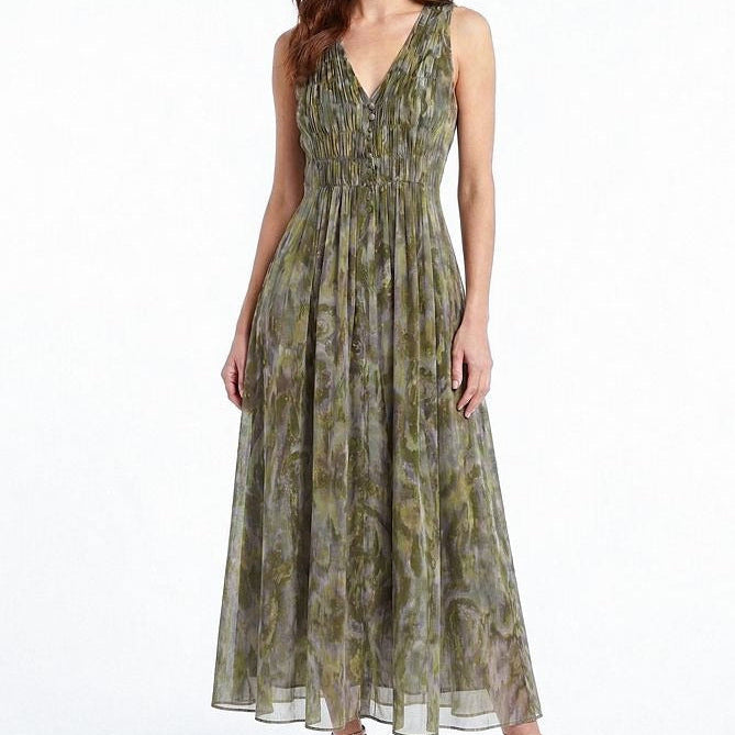 Sleeveless V Neck Chiffon Paisley Maxi Dress