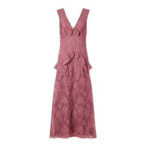 Sleeveless V Neck Floral Lace Maxi Dress