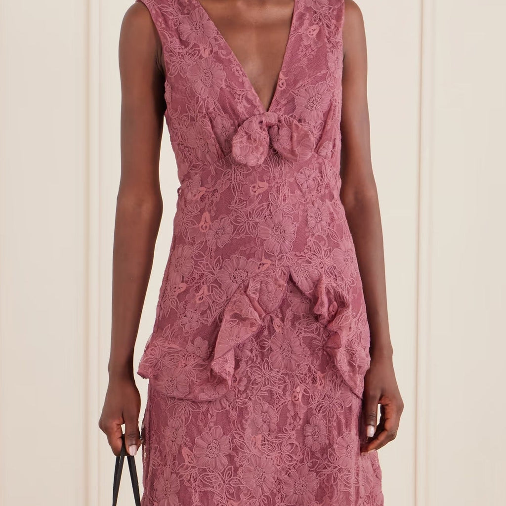 Sleeveless V Neck Floral Lace Maxi Dress