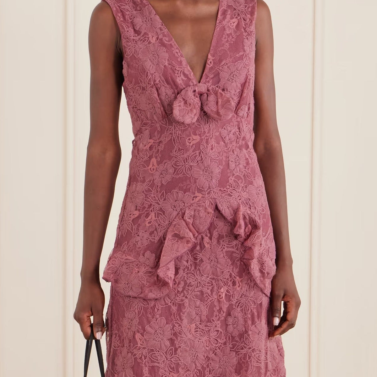 Sleeveless V Neck Floral Lace Maxi Dress