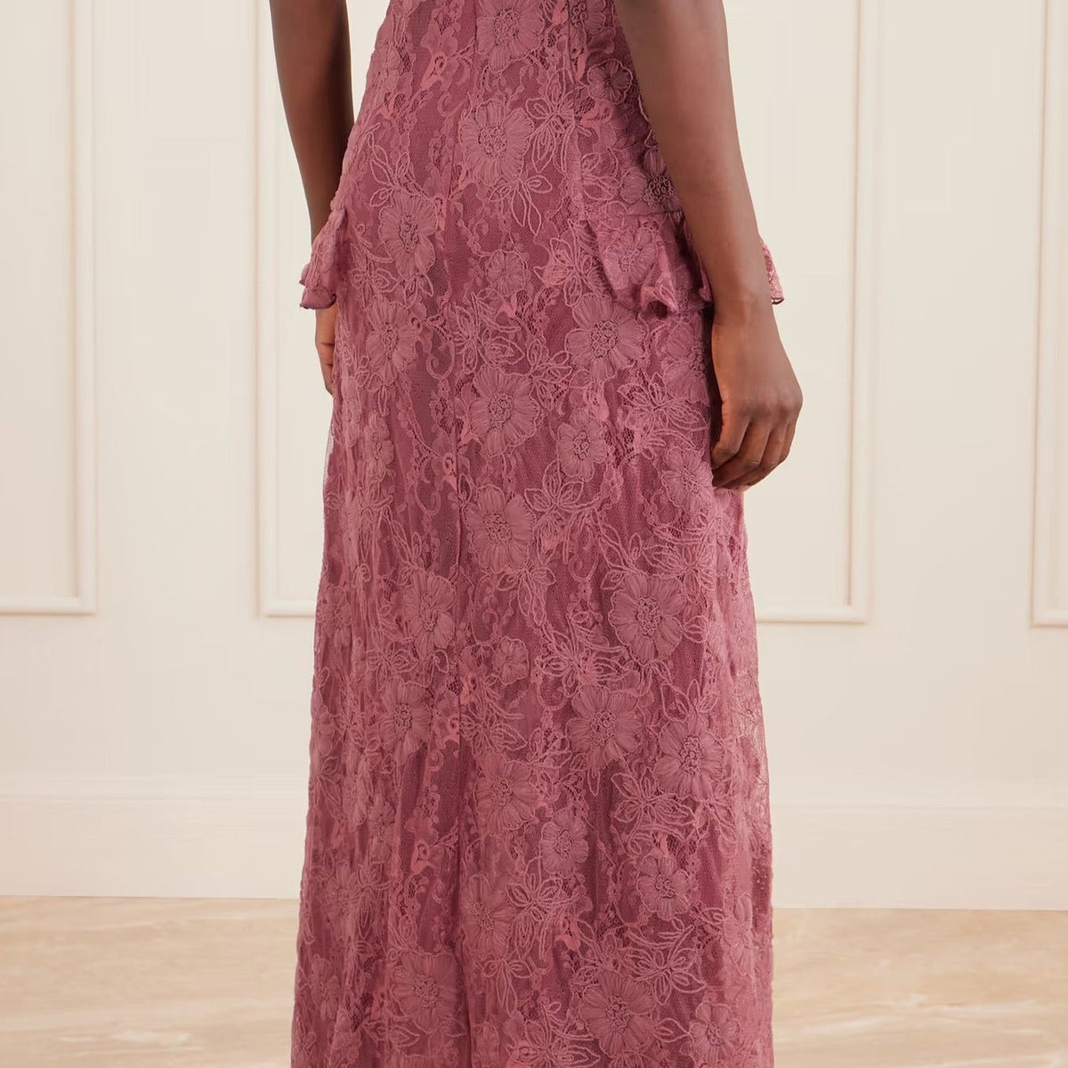 Sleeveless V Neck Floral Lace Maxi Dress