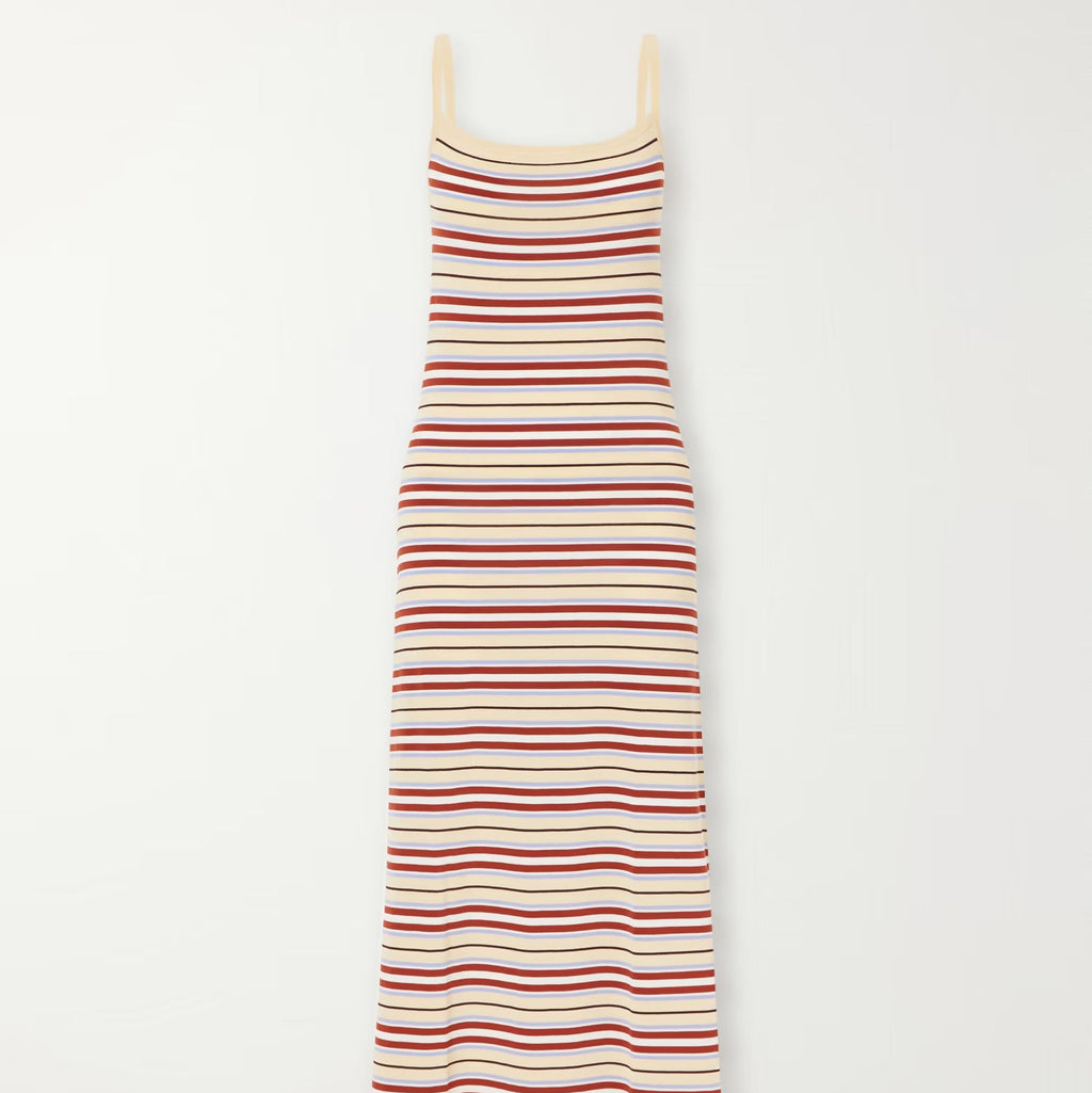 Striped Knit Sleeveless Maxi Slip Dress