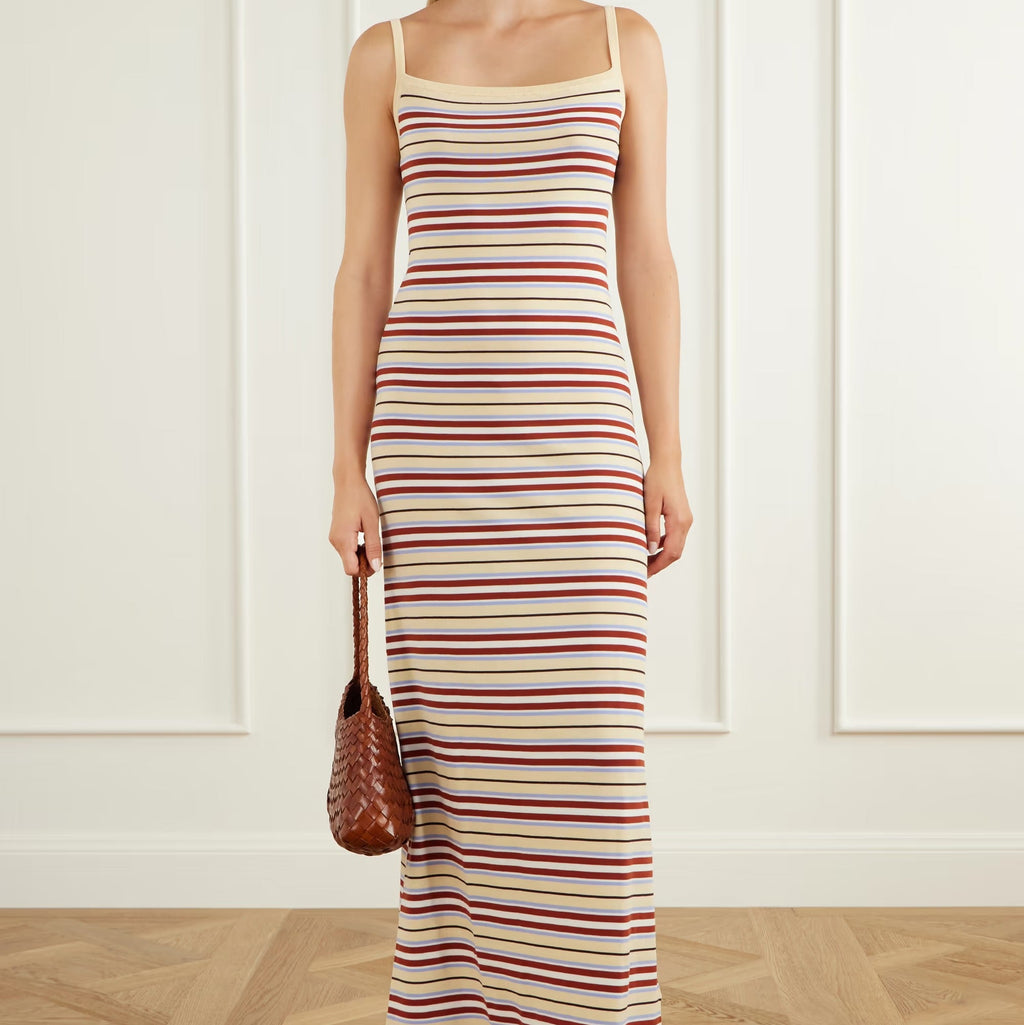 Striped Knit Sleeveless Maxi Slip Dress