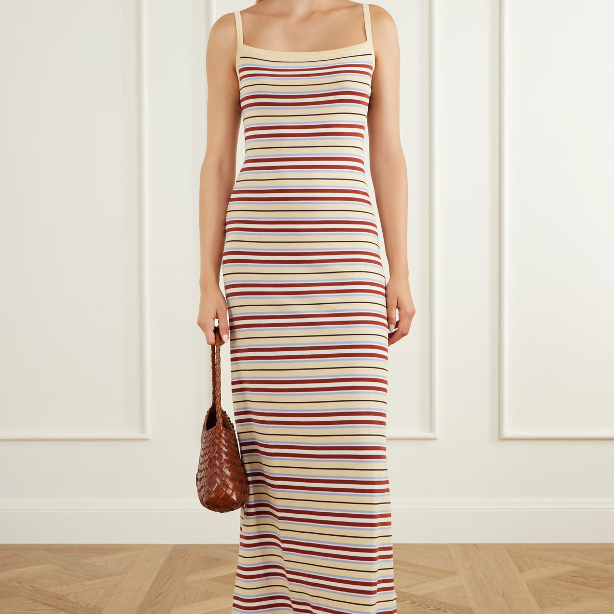 Striped Knit Sleeveless Maxi Slip Dress