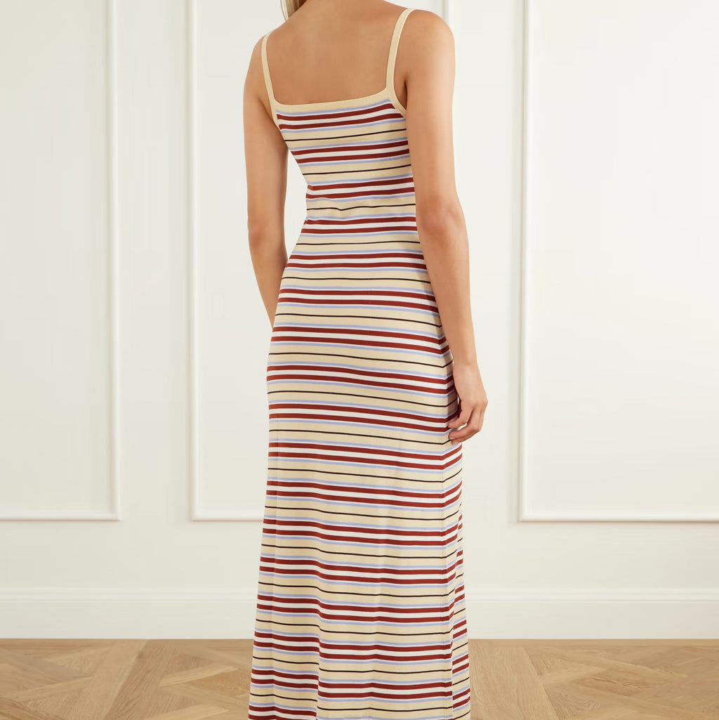 Striped Knit Sleeveless Maxi Slip Dress