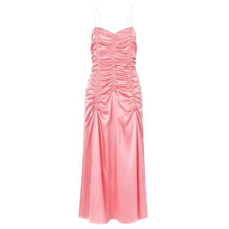 Women's pink Spaghetti Strap Ruched Satin Midi Slip Dress